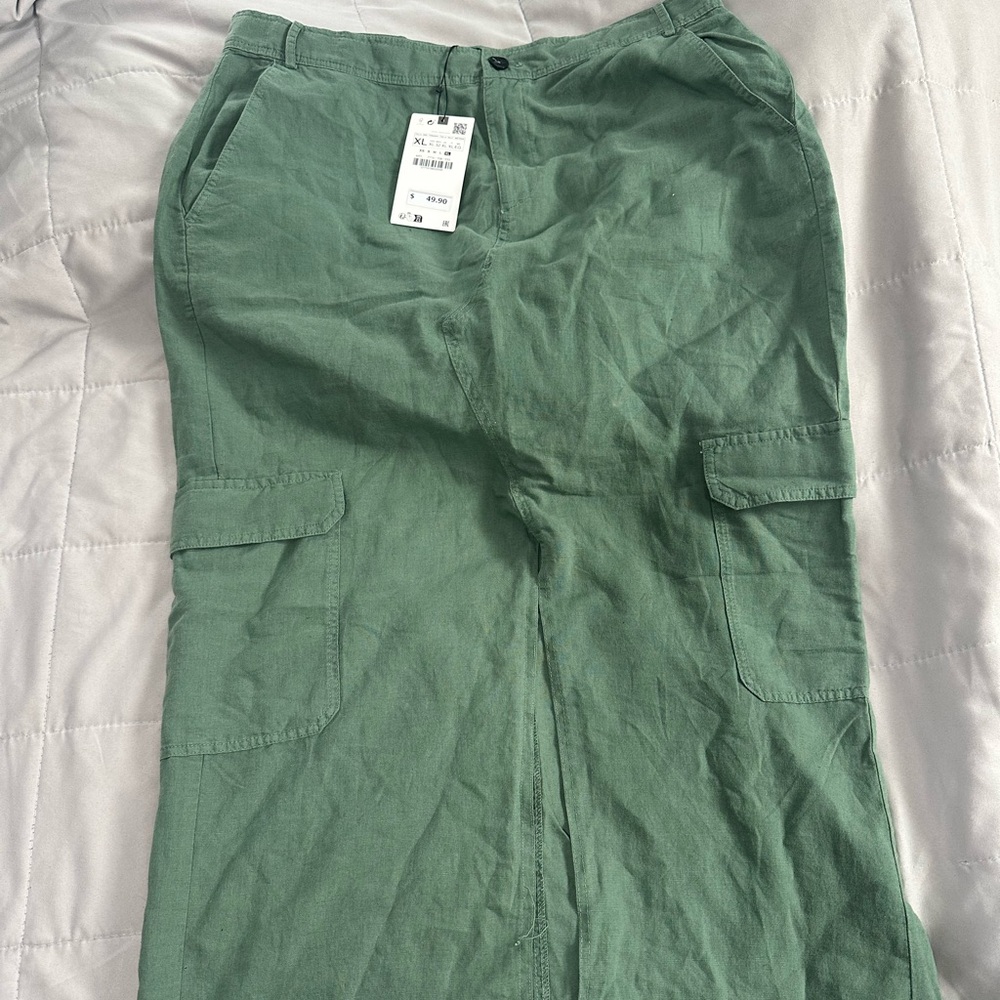 Zara Linen blend midi cargo skirt